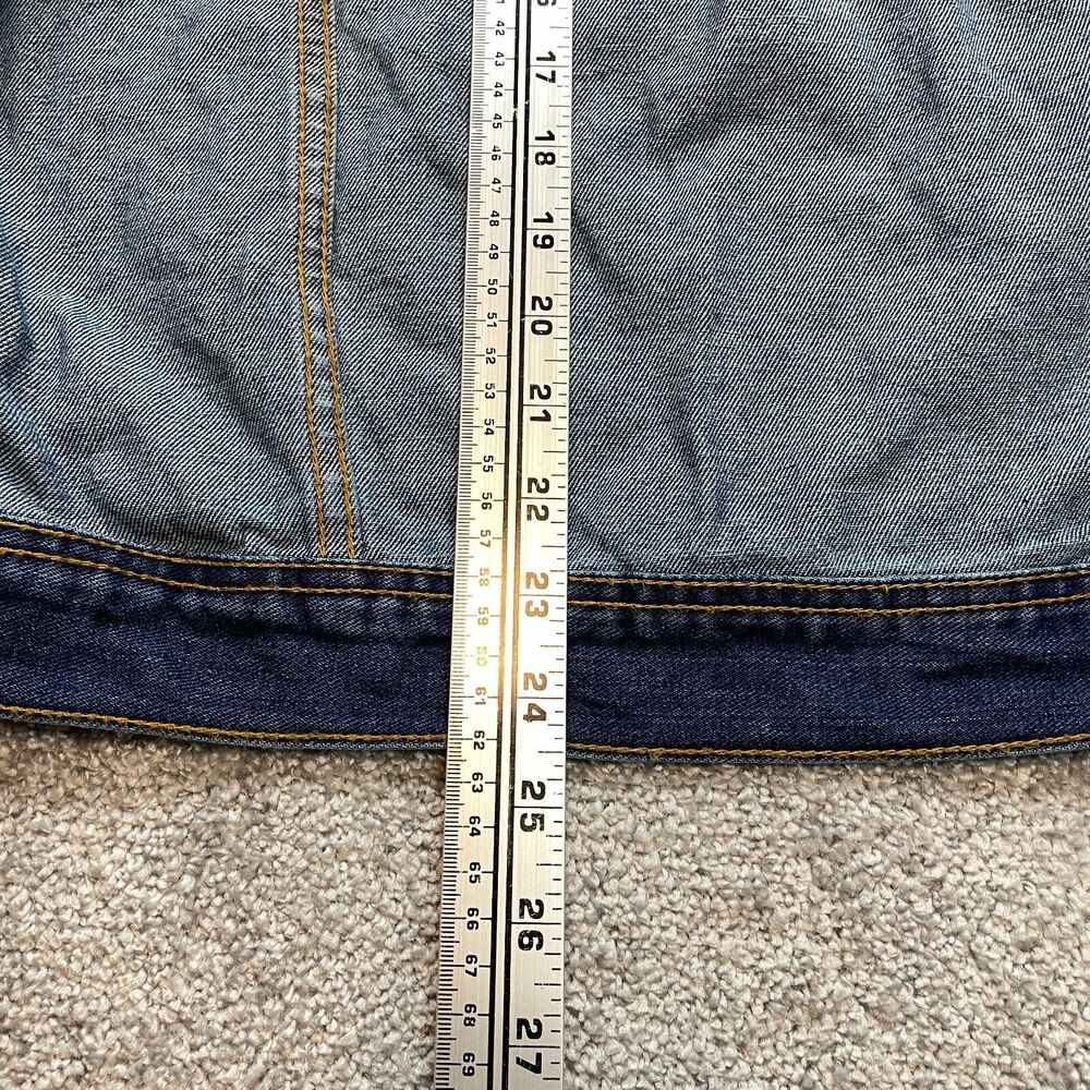 Rue 21 Jean Jacket Womens Small Blue Denim Distressed Dark Wash Black Hooded - Picture 7 of 11